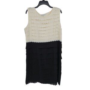 Rocha John Rocha Size 14 Dress Black White Sleeveless Sheath Layered Scalloped